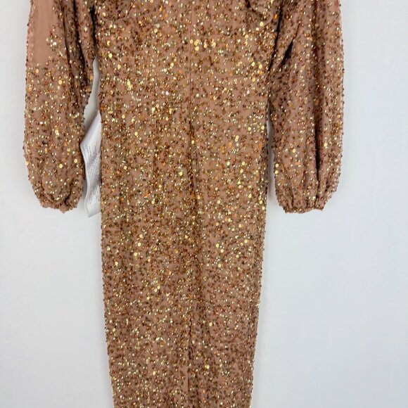NWT Mac Duggal #10791 Long Sleeve V-Neck Sequin Gown Dress Bronze Size 2 NEW - Picture 13 of 16